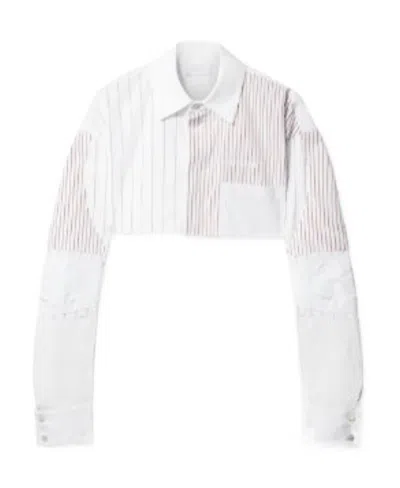 Off-white Striped Cropped Cotton Shirt In White