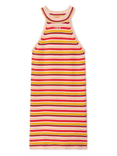 Off-white Kids' Striped Dress In Orange