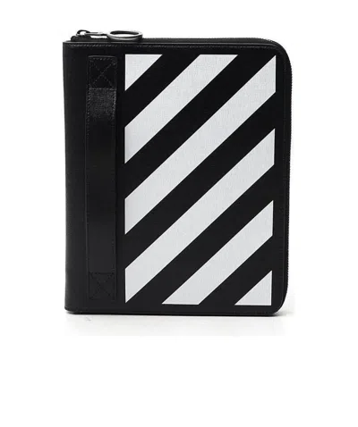 Off-white Striped Leather Clutch Bag In Black