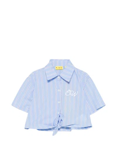 Off-white Kids' Striped Logo-embroidered Blouse In Blue