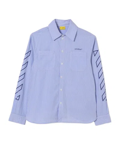 Off-white Striped Logo-embroidered Shirt In Blue