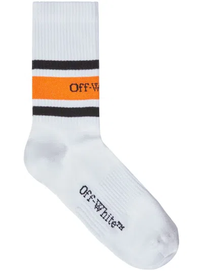 Off-white Striped Logo-intarsia Socks In White