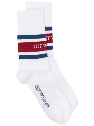 Off-white Striped Logo-jacquard Socks In White