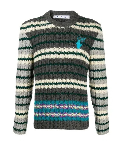 Off-white Striped Logo Knitted Jumper In Black