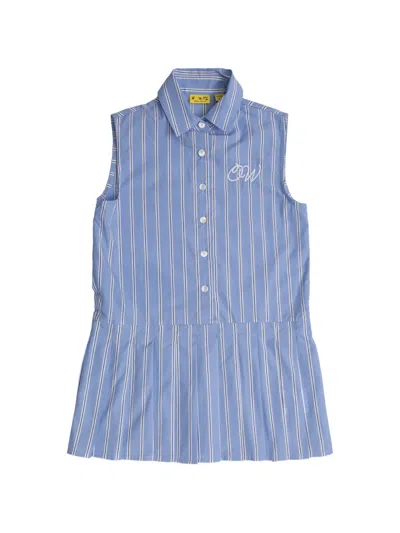 Off-white Kids' Striped-pleated Dress In Blue