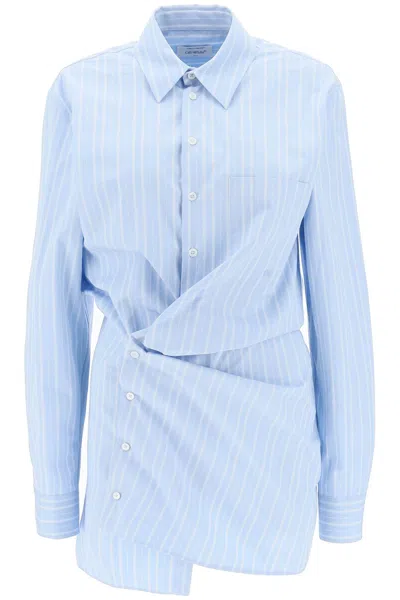 Off-white Off White Striped Poplin Mini Shirt Dress In Light Blue