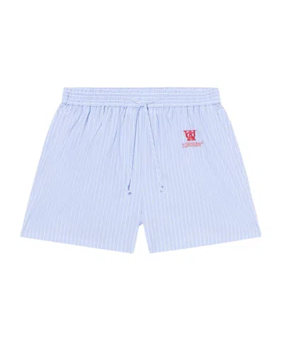 Off-white Striped Poplin Shorts In Blue