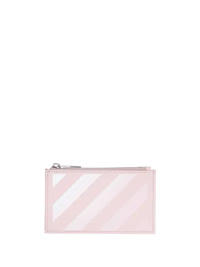 Off-white Striped-print Zip Wallet In Pink
