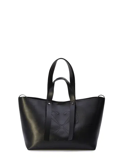 Off-white Stylish And Functional Black Leather Tote Handbag For Women