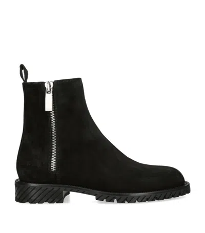Off-white Suede Military Ankle Boots In Black