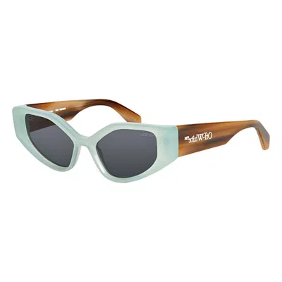 Off-white Sunglasses Cat Eye Full Rim, Black Frame And Dark Grey Lens Oeri063memphis1007 In Green