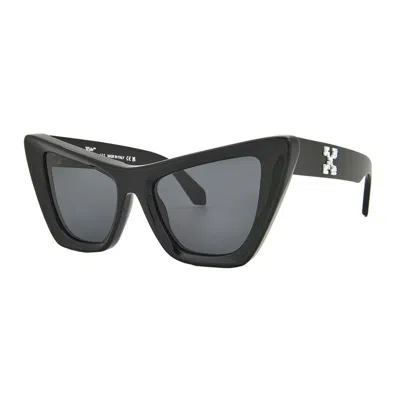 Off-white Sunglasses Cat Eye Full Rim, Grey Marble Frame And Dark Grey Lens Edvard0807 In Black