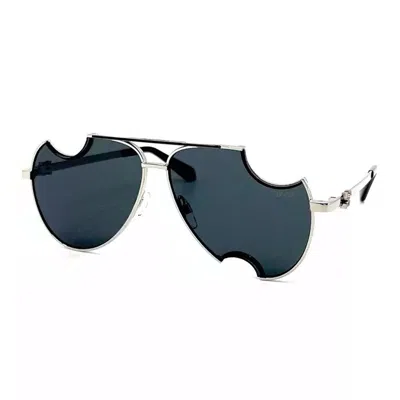 Off-white Sunglasses Geometric Full Rim, Silver Frame And Dark Grey Lens Oeri071dallas7207 In Blue