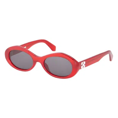 Off-white Sunglasses Oval Full Rim, Havana Frame And Dark Grey Lens Oeri13gedison6007 In Red
