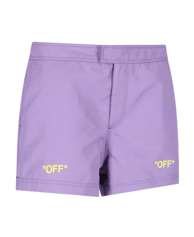 Off-white Sunrise Off Quote-print Swim Shorts In Purple