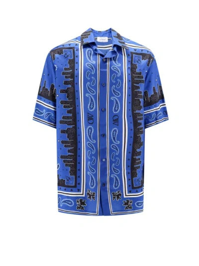 Off-white Sustainable Viscose Shirt With Bandana Motif In Blue