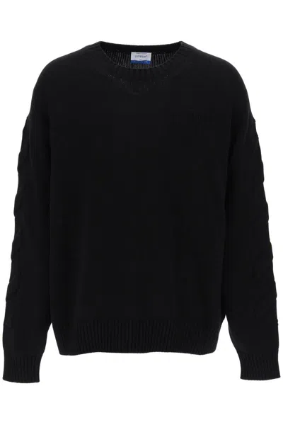 Off-white Sweater With Embossed Diagonal Motif In Black