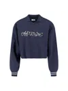 Off-white Cropped Polo Collar Knit Sweatshirt In Blue