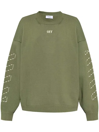 Off-white Embroidered-logo Knitted Jumper In Green