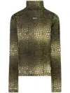 Off-white High-neck T-shirt With Crocodile Skin Print In Multicolor