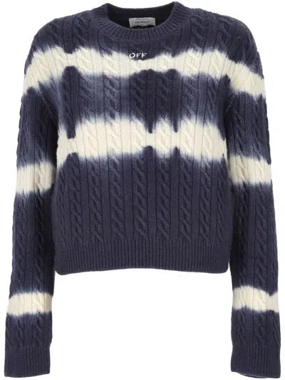 Off-white Cable-knit Tie-dye Sweater In Blue