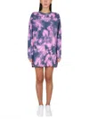Off-white Crew Neck Tie-dye Sweatshirt Dress In Pink