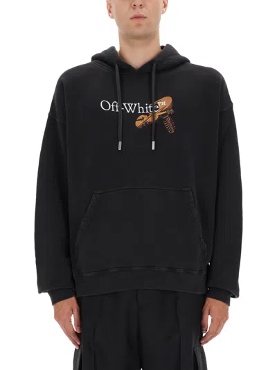Off-white Washed Black Cupid Arrow Skate Logo Hoodie