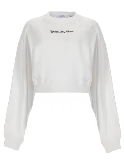Off-white Cropped Logo Knit Sweatshirt Crew Neck In White