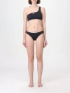 Off-white One Shoulder Bikini Set With Embrodery In Black