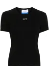 Off-white Slim Fit Black Cotton-elastane Logo T-shirt In Black