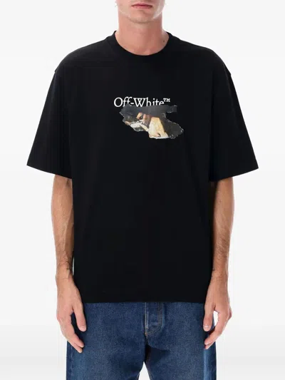 Off-white Black Crewneck Printed T-shirt In Blue