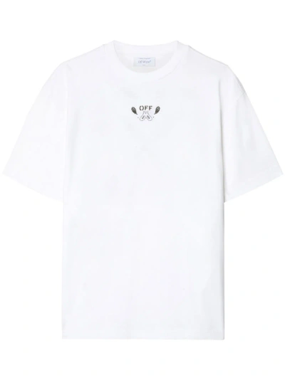 Off-white White Arrow-embroidered Cotton T-shirt