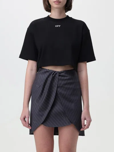 Off-white Off White Cropped T Shirt With Off Embroidery In Black