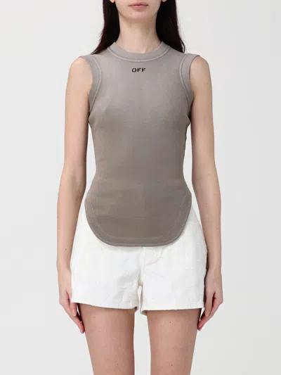 Off-white Rib Knit Sleeveless Crew Neck Top In Gray