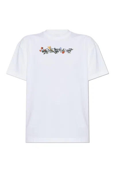 Off-white White T-shirt With Embroidered Floral Logo