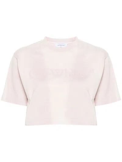 Off-white Rubberised-logo Cropped T-shirt In Pink & Purple