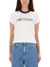 Off-white Embroidered Script Logo Fitted Logo Tee In White