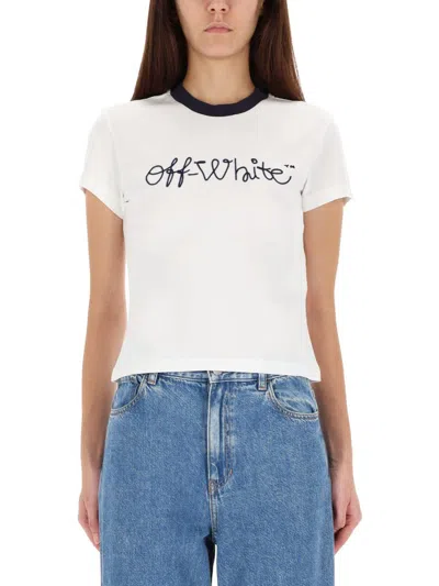 OFF-WHITE OFF-WHITE T-SHIRT WITH EMBROIDERED LOGO
