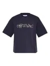 Off-white T-shirt With Embroidered Logo In Blue
