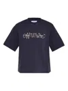 Off-white Navy Embroidered Script Logo Crop Logo T-shirt In Blue