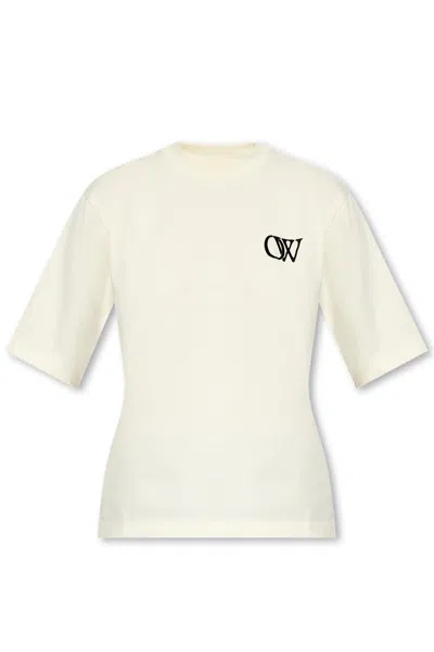 Off-white T-shirt With Logo In Beige/bianco