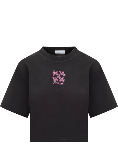 Off-white T-shirt With Logo In Black-sea Pink