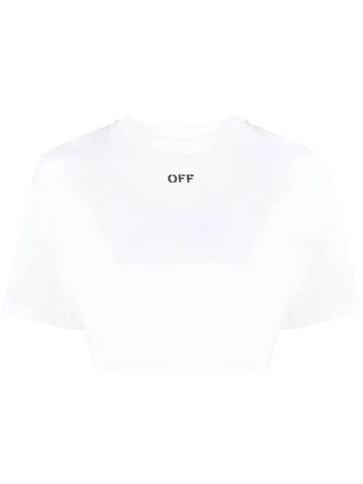 Off-white White White Logo Cotton Cropped T-shirt