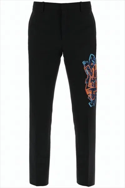 Off-white Seasonal Wool Blend Graffiti Pants With Embroidery In Black