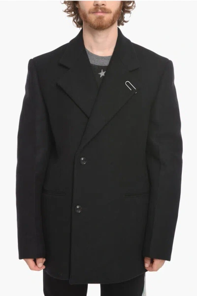 Off-white Tailoring Double-breasted Basic Wool Blend Coat In Black