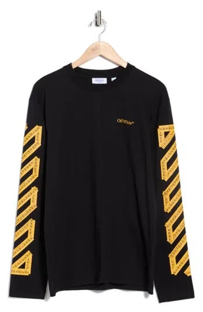 Off-white Tape Arrow Diagonal Long Sleeve Skate T-shirt In Black