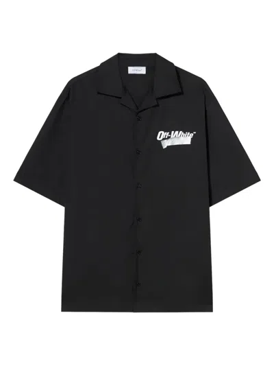 Off-white Tape Logo Bowling Shirt In Black