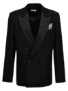 Off-white Double-breasted Tattoo Blazer With Satin Peak Lapel In Black