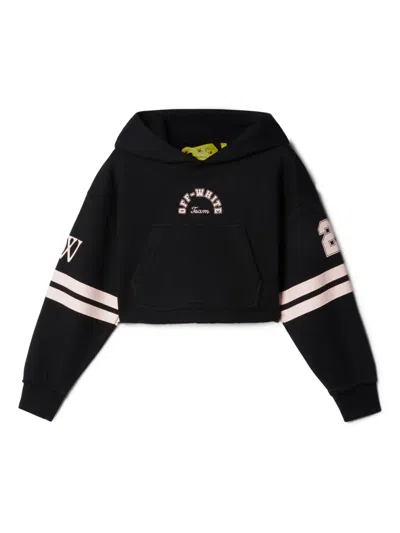 Off-white Kids' Team 23 Cropped Cotton Hoodie In Black