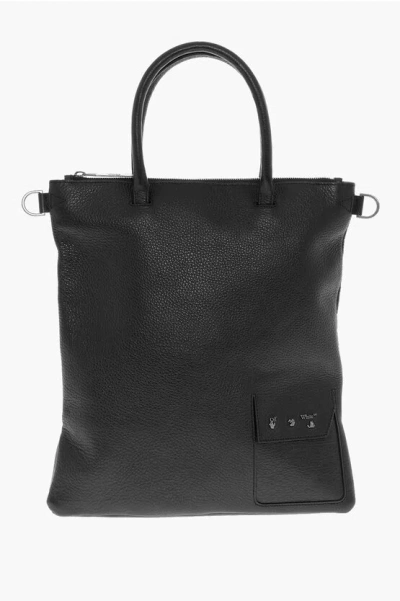 Off-white Textured Leather Tote Bag With Removable Shoulder Strap In Brown